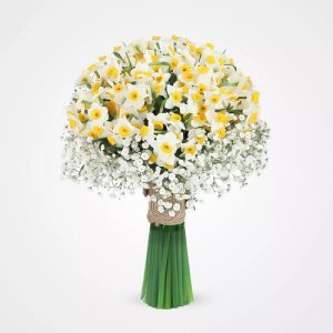 دسته ی گل نرگس 50 تایی با تزیین عروس