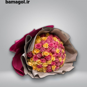 دسته گل رز هلندی صورتی زرد