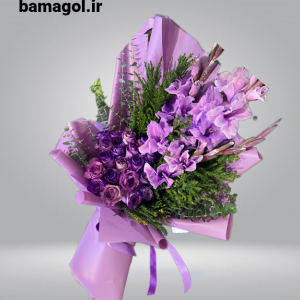 دسته گل گلایول رز بنفش